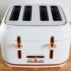 Dunelm 4 Slice Matt White & Copper Toaster -outdoor lighting Sales Store 1000150239 alt02