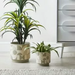 Dunelm Grey Geometric Tiled Large Plant Pot -outdoor lighting Sales Store 1000182452 alt03