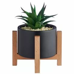 Dunelm Black Pot On A Wooden Stand With Plant 7 Dunelm Black Pot On A Wooden Stand With Plant -outdoor lighting Sales Store 30729965 alt03