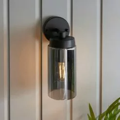 Dunelm Ellison Matt Black Smoked Glass Outdoor Wall Light -outdoor lighting Sales Store 30730430 alt02