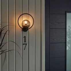 Dunelm Fort Halo Black Smoked Glass Outdoor Wall Light -outdoor lighting Sales Store 30730434 alt02