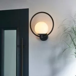 Dunelm Fort Halo Black Opal Glass Outdoor Wall Light -outdoor lighting Sales Store 30730436 alt04