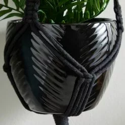 Dunelm Black Hanging Ceramic Pot With Macrame -outdoor lighting Sales Store 30732442 alt02