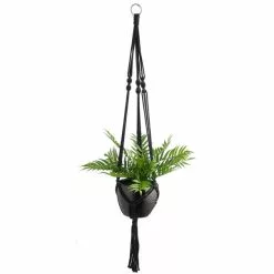 Dunelm Black Hanging Ceramic Pot With Macrame -outdoor lighting Sales Store 30732442 alt05