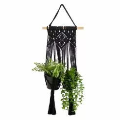 Dunelm Hanging Macrame Black Double Planter -outdoor lighting Sales Store 30732443 alt04