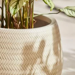 Dunelm Large Beige Fibre Clay Pot With Bamboo Finish -outdoor lighting Sales Store 30747043 alt01