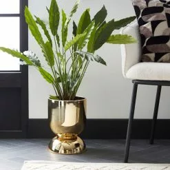 Dunelm Ceramic Curves Planter Gold 30cm