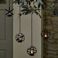 Dunelm Pack Of 4 Black LED Hanging Solar Tea Lights