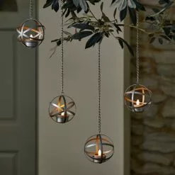 Dunelm Pack Of 4 Silver LED Hanging Solar Tea Lights