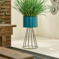 Elements Teal Planter On Wire Frame
