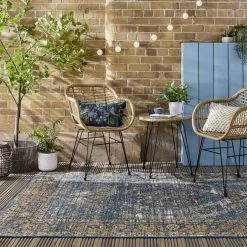 Dunelm Traditional Reversible Indoor Outdoor Blue Rug